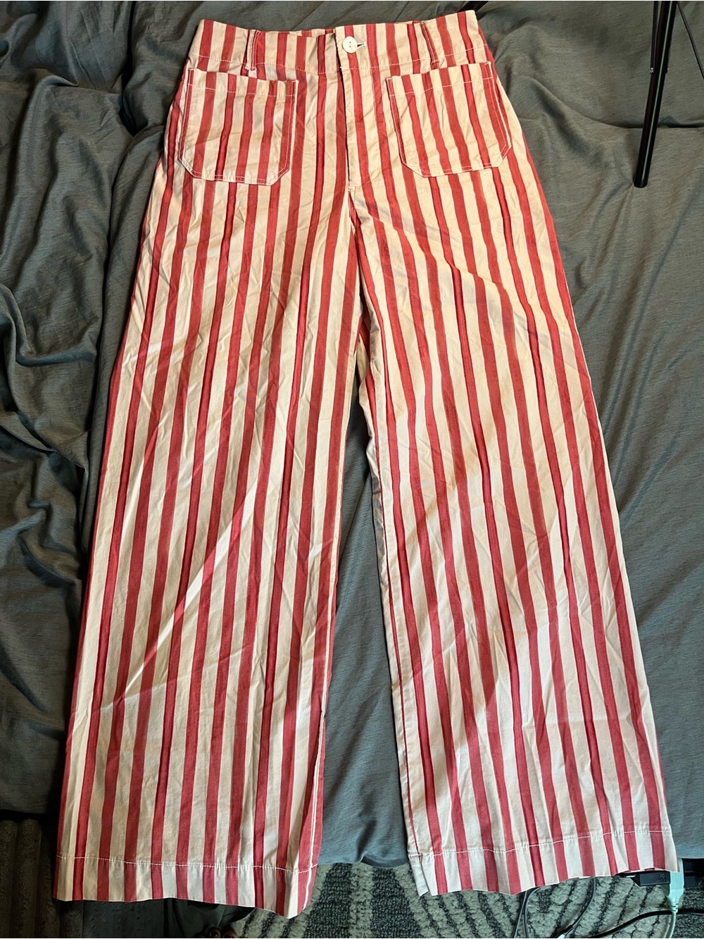 Maeve x Murphy Dooler Colette Striped Wide Leg Pants Size 30 Red White Anthro